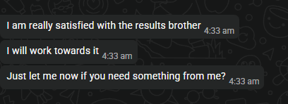 WhatsApp message: I am really satisfied with the results