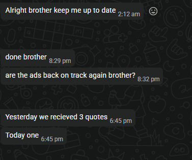 WhatsApp message: Yesterday we received 3 quotes