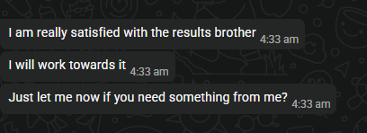 WhatsApp message: I am really satisfied with the results
