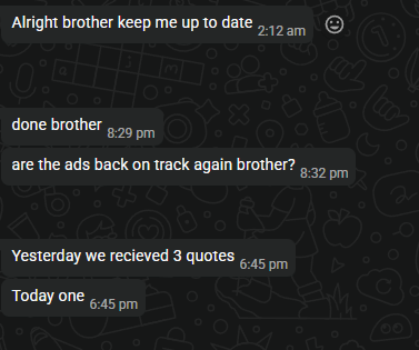 WhatsApp message: Yesterday we received 3 quotes